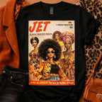 Women's Casual Short-Sleeve Cotton Fabric Fit Afrocentric Vintage Magazine Graphic T-Shirt - Glamour Fall Art Tee Gift